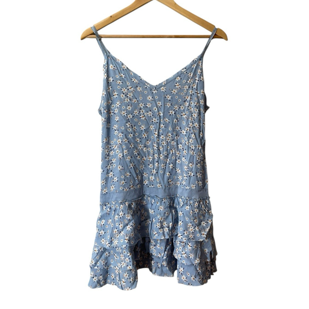 Skylar + Madison Floral Tiered Mini Dress Small Blue Romantic Cottagecore Fairy